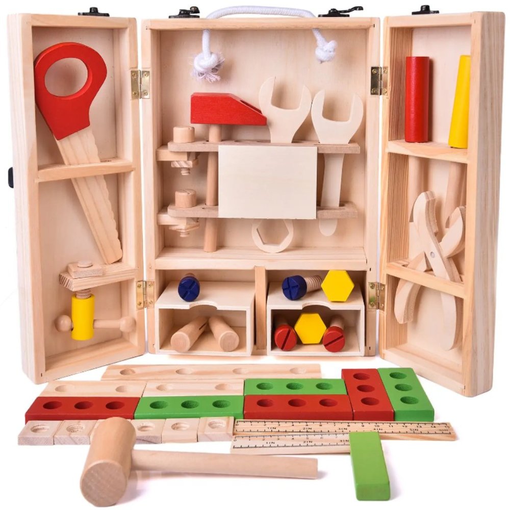 43 PCs Kids Tool Box Wooden Toys Set Kids Tool Kits